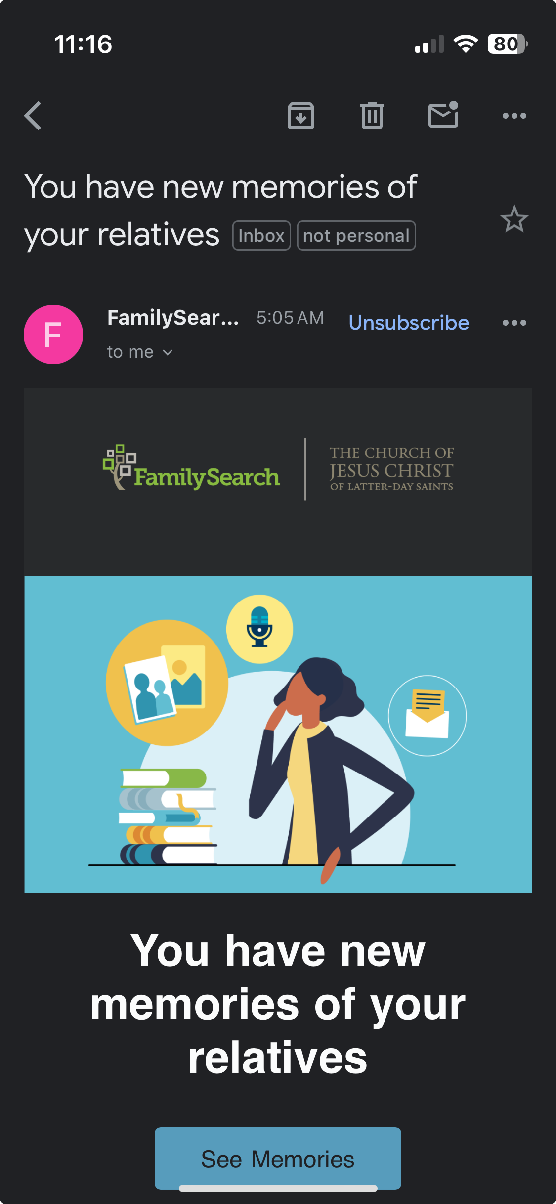 ‘You Have New Memories of Your Relatives’ Familysearch Email Screenshot